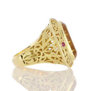 Estate 18K Gold Citrine Cocktail Ring with Rubies