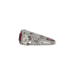 Mid-Century Platinum Ruby and Diamond Half-Hoop Ring