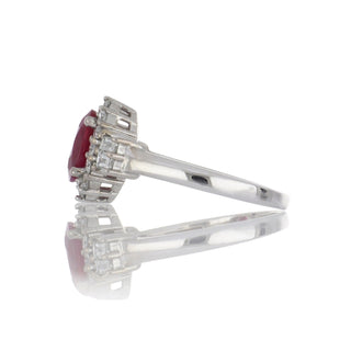 Estate 18K White Gold Burmese Ruby & Diamond Halo Ring