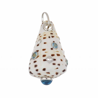 Trianon 18K White Gold Leopard Cone Shell Pendant with Blue Topaz