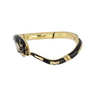 Victorian 18K Gold Black Enamel Snake Bracelet with Diamonds and Rubies