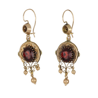 14K Gold Garnets Drop Earrings