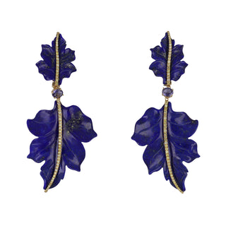 Tenenbaum Collection 18K Gold Lapis Leaf Drop Earrings with Diamonds