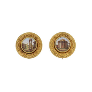 Victorian 18K Gold Micro Mosaic Button Earrings