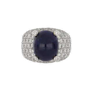 Vintage/Estate 18K White Gold Sapphire Cocktail Ring with Diamonds