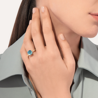 Pomellato Two-Tone 18K Gold Sky Blue Topaz Nudo Petit Ring