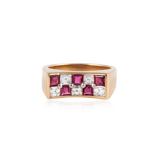 Vintage 1990s Oscar Heyman 18K Gold Ruby and Diamond Ring