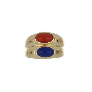 Van Cleef & Arpels 18K Gold Coral Twin Stone Ring with Lapis