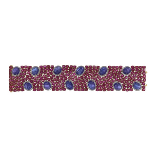 Tenenbaum Collection Two-Tone 18K Gold Rubies Link Bracelet with Tanzanites