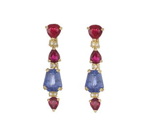 Vintage 1980s Bulgari 18K Gold Ruby and Sapphire Drop Earrings