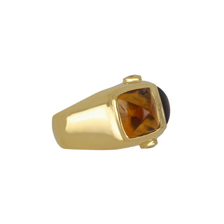 1980s 18K Gold Citrine and Amethyst Twin Stone Ring