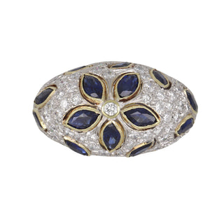 Vintage Gold & Platinum Diamond Dome Ring with Sapphires