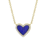 Shy Creation 14K Gold Lapis Heart Pendant Necklace with Diamonds