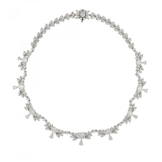 Signed Platinum Diamonds Collar Necklace