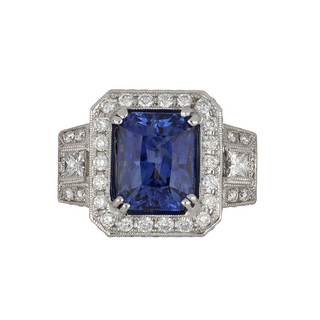 Tenenbaum Collection 18K White Gold Diamonds Cluster/Halo Ring with Sapphire