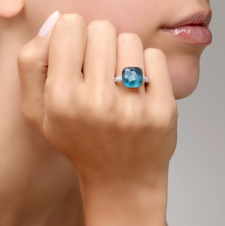 Pomellato Two-Tone 18K Gold London Blue Topaz Nudo Maxi Ring