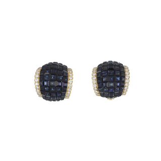 Vintage Collection 18K Gold Sapphires Clip Earrings with Diamonds