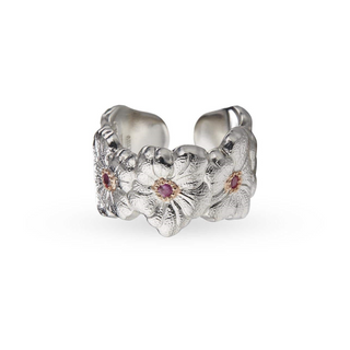 Buccellati Sterling Silver Gardenia Band with Pink Sapphires