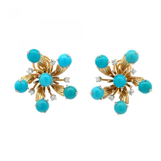 Tiffany & Co. Two-Tone G&PT Turquoises Clip Earrings with Diamonds