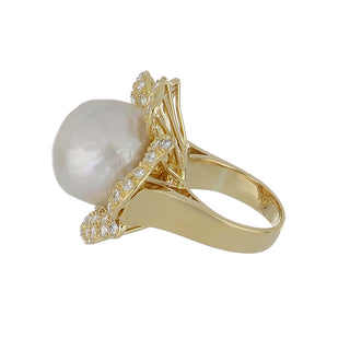 Vintage/Estate 18K Gold South Sea Pearl Cocktail Ring with Diamonds