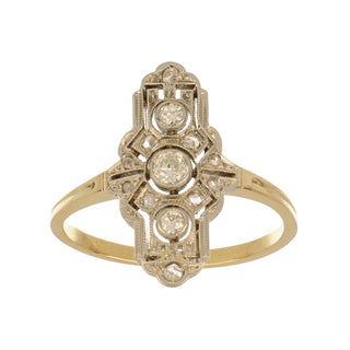 Art Deco Two-Tone 14K Gold Diamond Navette Ring