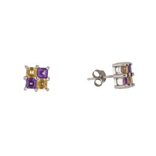 Vintage/Estate White 14K Gold Amethyst Stud Earrings with Citrine