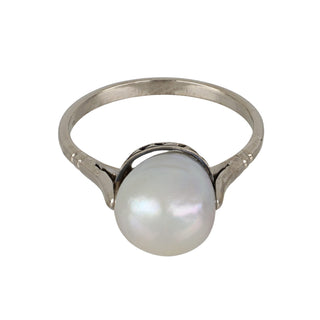 Art Deco 14K White Gold Akoya Pearl Ring