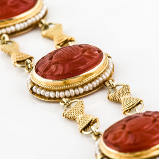 Vintage/Estate 14K Gold Carnelians Link Bracelet with Pearl