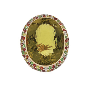 Zorab 18K Gold Lemon Quartz & Multi-Gemstone Cocktail Ring