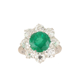 Platinum Emerald Cluster Ring with Diamonds