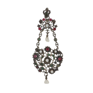 Victorian Silver Austro-Hungarian Gemset and Pearl Openwork Pendant