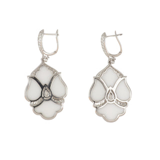 Vintage/Estate 18K White Gold Agates Drop Earrings with Diamonds