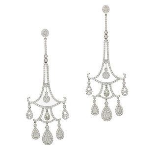 Vintage/Estate White 14K Gold Diamonds Chandelier Earrings