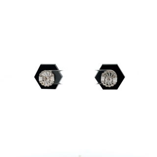 Platinum Onyxes Stud Earrings with Diamonds