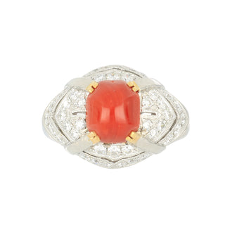 Vintage/Estate Platinum Coral Cluster/Halo Ring with Diamonds