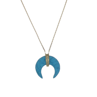 Signed 14K Gold Turquoise Pendant Necklace with Diamonds