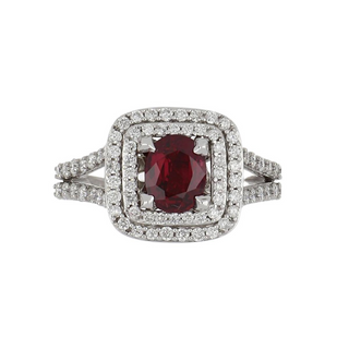 Estate 14K White Gold Ruby and Diamond Double Halo Ring