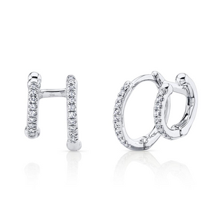 Shy Creation White 14K Gold Diamond Huggie Earrings