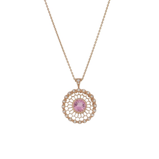 Signed 14K Rose Gold Morganite Pendant Necklace with Diamonds