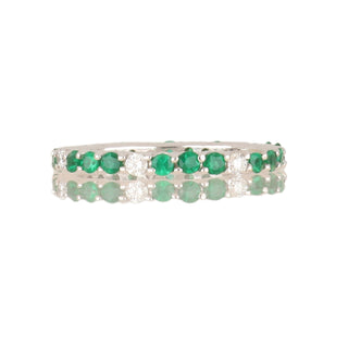 Vintage/Estate 18K Gold Emeralds Eternity Ring with Diamonds