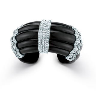 Seaman Schepps 18K White Gold Ebony Rigate Cuff Bracelet with Diamonds