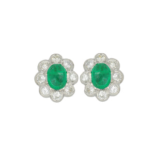 Tenenbaum Workshop Platinum Emeralds Cluster Earrings with Diamonds