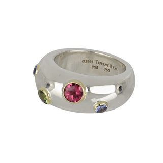 Tiffany & Co. Two-Tone Gold & Silver Sapphires Dome Ring with Peridot