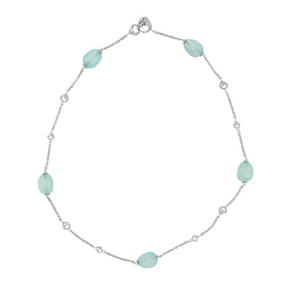 Signed 18K White Gold Chalcedonies Bead Necklace