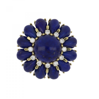 Neiman Marcus 18K Gold Lapis Cluster/Halo Ring with Diamonds