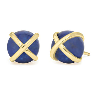 L. Klein 18K Gold Lapis Stud Earrings