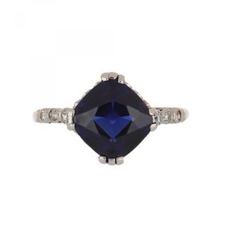 Vintage/Estate White Platinum Sapphire Cocktail Ring with Diamonds