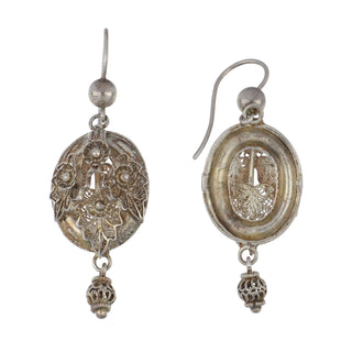 Victorian Serling Silver Floral Filigree Drop Earrings