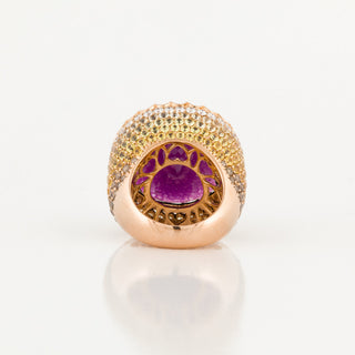 Estate Crivelli 18K Rose Gold Checkerboard Amethyst Ring with Colored Diamonds and Sapphires