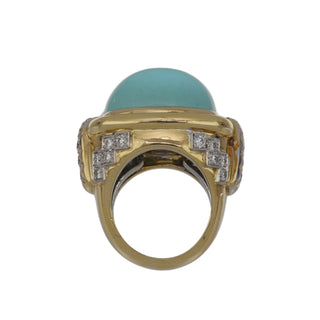 David Webb Yellow G&PT Turquoise Cocktail Ring with Diamonds